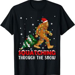 funny sasquatch christmas squatching bigfoot xmas tree light t-shirt, sweatshirt, hoodie - 34970