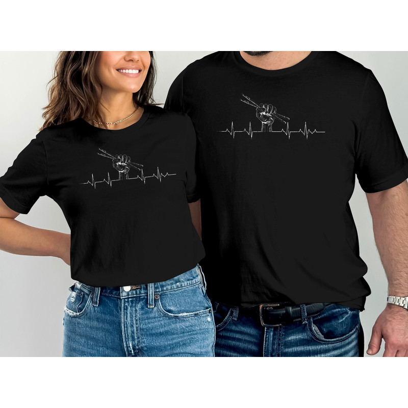 Drummer Fist Heartbeat T-Shirt, Drummer Shirt, Drum Kit Shirt, Guitarist Shirt, Rocker Shirt, Music Lover Gift, Funny Band T-Shirt.jpg