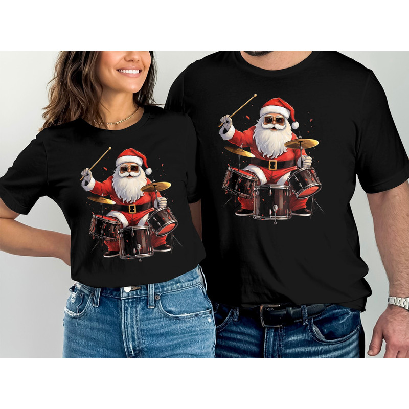 Drummer Santa Playing Drums Funny Christmas Drummer Xmas T-Shirt Tee, Drummer Gift, Christmas Gifts for Musician, Xmas Gifts for Guitar.jpg