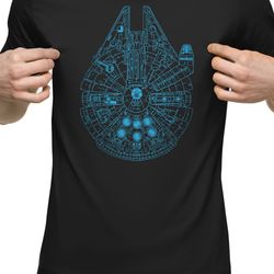 millennium falcon sketch t-shirt men's nerd geek space shirt star wars