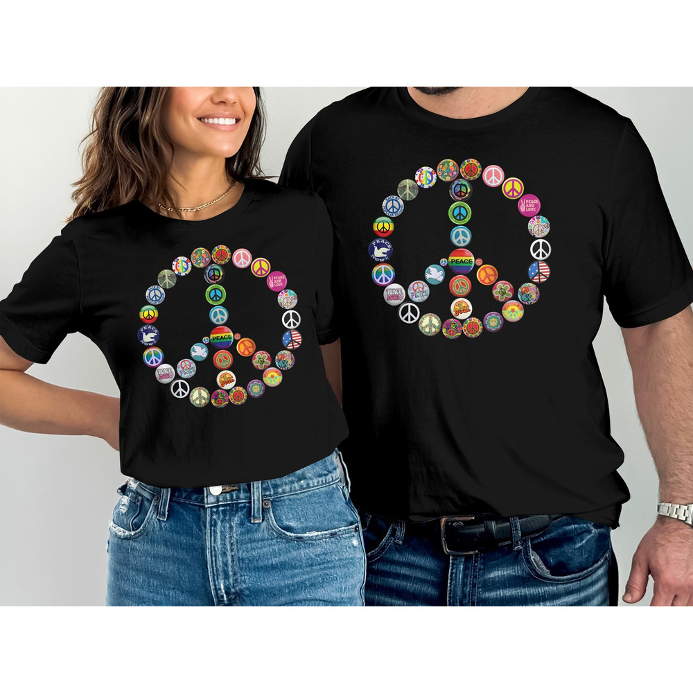 Peace Sign Buttons Hippie Retro T-Shirt, Peace Shirt, Hippie Shirt, 60s Shirt, 70s Shirt, Vintage Graphic Tee Women.jpg