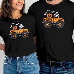 kids monster truck ghost pumpkin t-shirt, halloween t-shirt for kids, funny halloween shirt for boys, kids halloween out