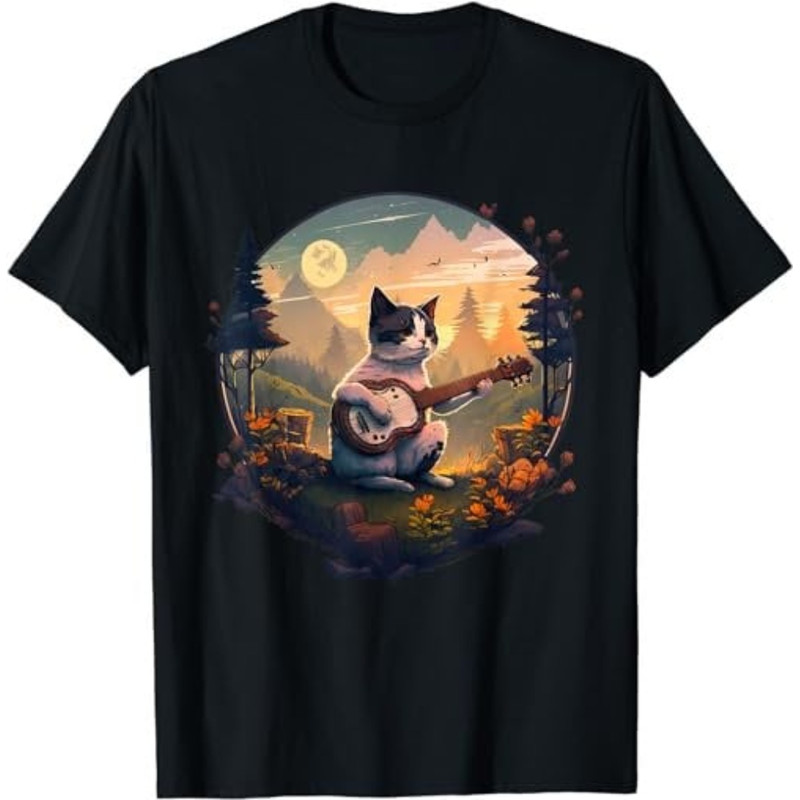 Cottagecore Aesthetic - Cat Playing Guitar - Camping Gift  T-Shirt, Sweatshirt, Hoodie - 43172.jpg