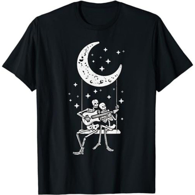 Couple Moon Swing Skeleton Guitar Cute Halloween Men Women  T-Shirt, Sweatshirt, Hoodie - 43182.jpg