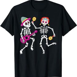 dancing skeleton guitar dia de los muertos calavera day dead  t-shirt, sweatshirt, hoodie - 43193