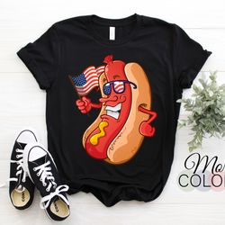 Hotdog Sunglasses American Flag Pride USA USA Patriotic 4th Of July Funny Vintage T-Shirt, Proud Americans Cool BBQ Hot