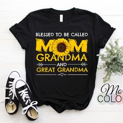 blessed to be called mom grandma great grandma mother's day t-shirt, colorful cute sunflower heart lover floral for wome