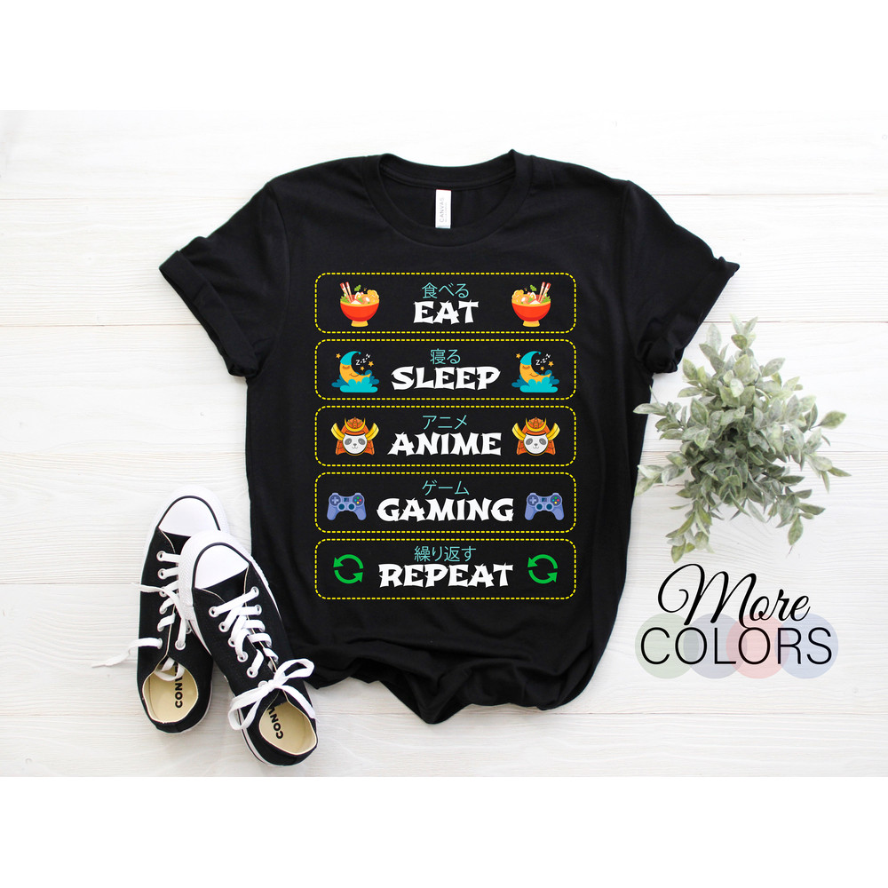 Eat Sleep Anime Gaming Repeat Video Game Gift Costume T-Shirt, Gamer Kawaii Shirts, Otaku, Japanese Japan, Manga, Cosplay Aesthetic Fans,.jpg