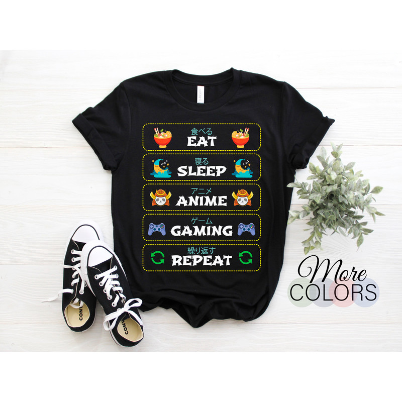 Eat Sleep Anime Gaming Repeat Video Game Gift Costume T-Shirt, Gamer Kawaii Shirts, Otaku, Japanese Japan, Manga, Cosplay Aesthetic Fans,.jpg