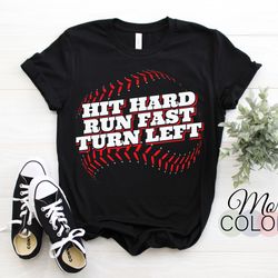 baseball player hit hard run fast turn left t-shirt, gift for game sports fans coach, birthday present, for mom dad, chr