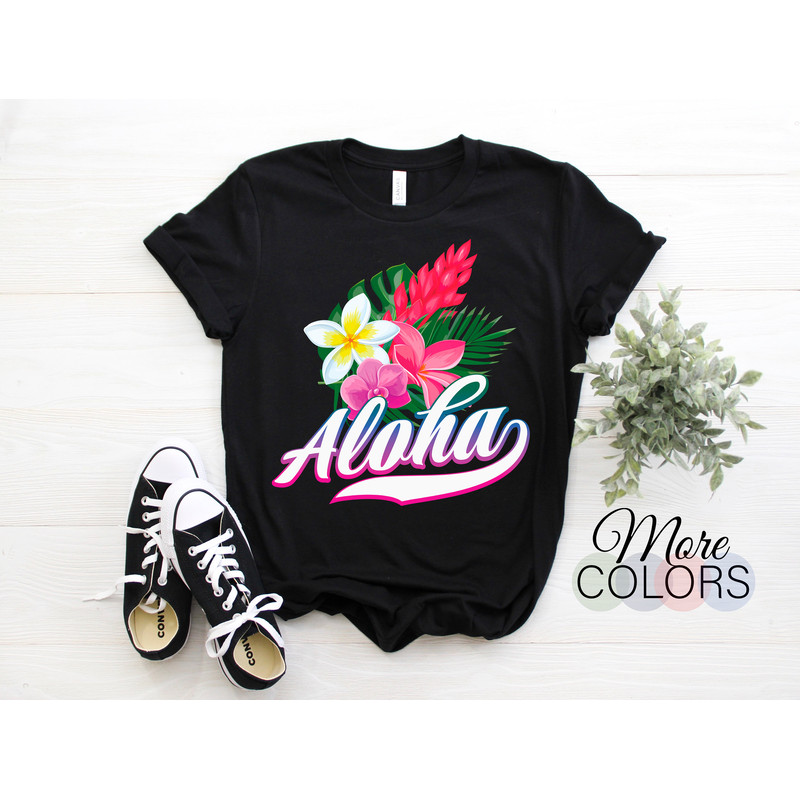 Hawaii Aloha Hawaiian Flowers Family Vacation Matching Beautiful T-Shirt, Traveling Couples Friends Beach Outfit, Travel Surfing Gifts Shirt.jpg