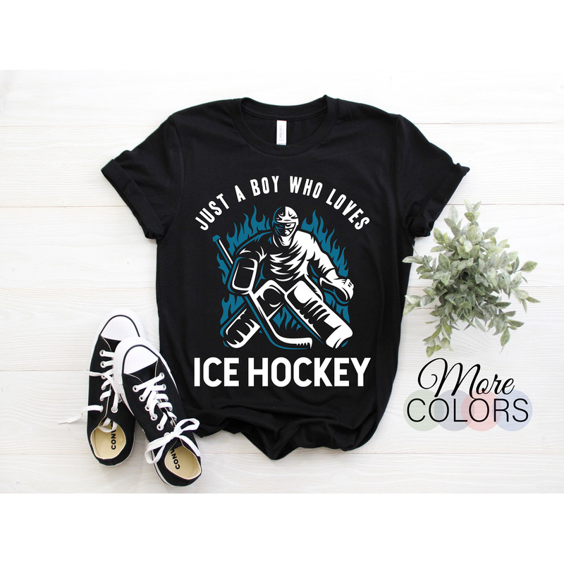 Just A Boy Who Loves Ice Hockey Sport Game Coach Goaltender Player Gifts Funny T-Shirt, Professional League College Players Practice Lessons.jpg
