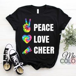 peace love cheer tie dye cheerleading for cheerleader cute t-shirt, gift for cheerleaders, awesome daughter girls coach