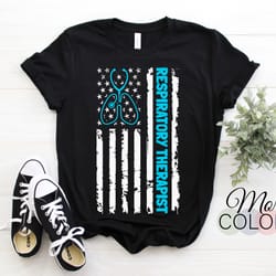 respiratory american flag usa us therapist stethoscope with heart rt nurse t-shirt, future proud therapist gift, birthda