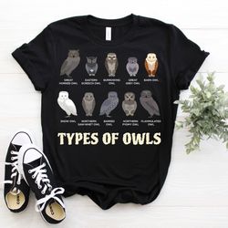 type of owls t-shirt, cute owls gift, bird nerd watching birdwatching watcher t shirts, birding lover, ornithologist, st