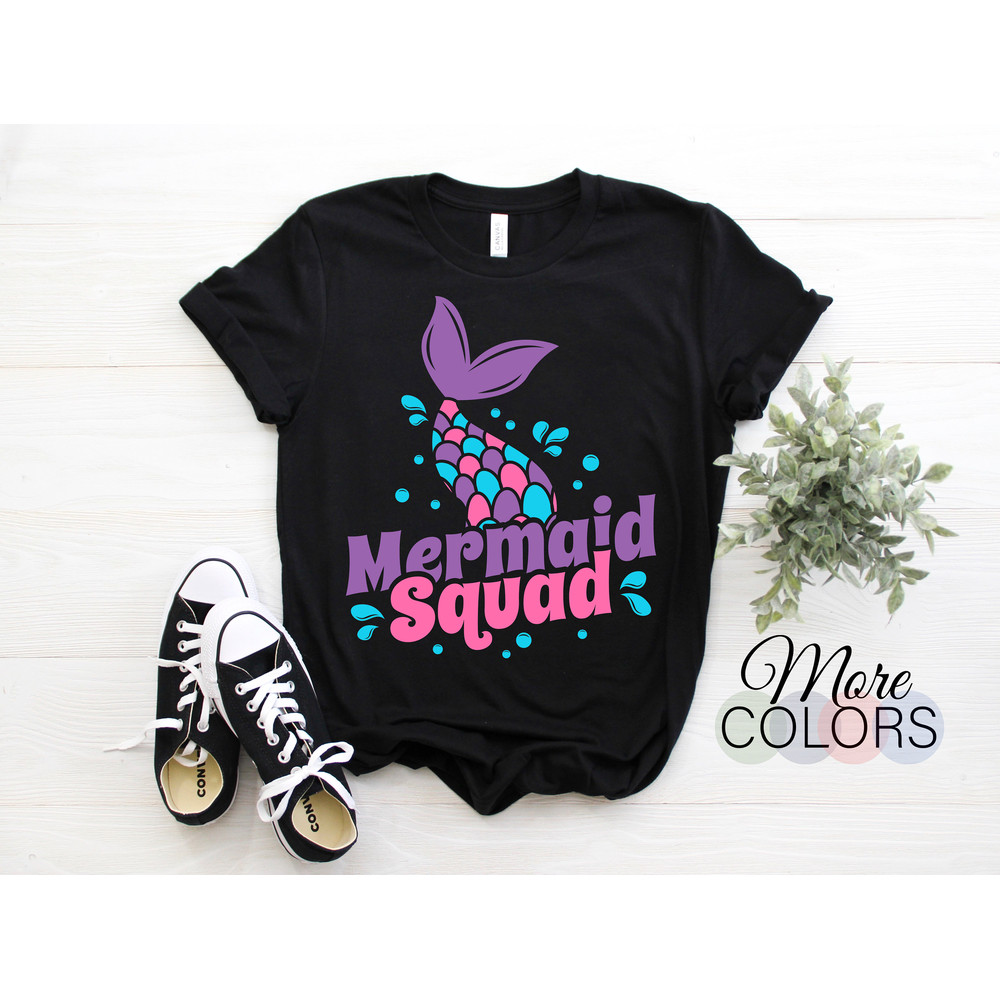 Mermaid Birthday Squad Themed Party Girls Women Mermaid T-Shirt, Gift For Kids Children Adults Shirt, Family Friends Cute TShirt Outfit Tees.jpg