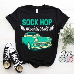 sock hop rock and roll dance retro 1950s party doo wop rockabilly pink t-shirt, 50s lover costume for women men, vintage