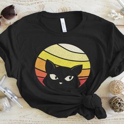 retro black cat graphic tees, black cat gift, retro black cat t-shirt