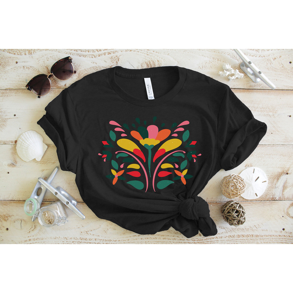 Flower T-shirt for Women Colorful Illustration Mexican Otomi Botanical Shirt Flower Shirt.jpg