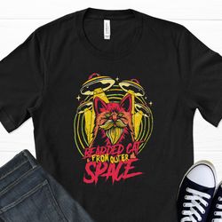 space bearded cat t-shirt, retro shirt, space shirt, ufo shirt, funny cat shirt, cat gifts, cat lover, graphic t-shirt