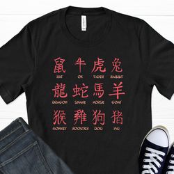chinese zodiac t-shirt, chinese astrology, zodiac signs, chinese gifts, chinese art, traditional chinese, graphic t-shir