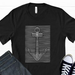 3d anchor t-shirt, navy anchor, sailing shirt, navy shirt, cruise shirts, line art shirt, 3d print, line art print, grap