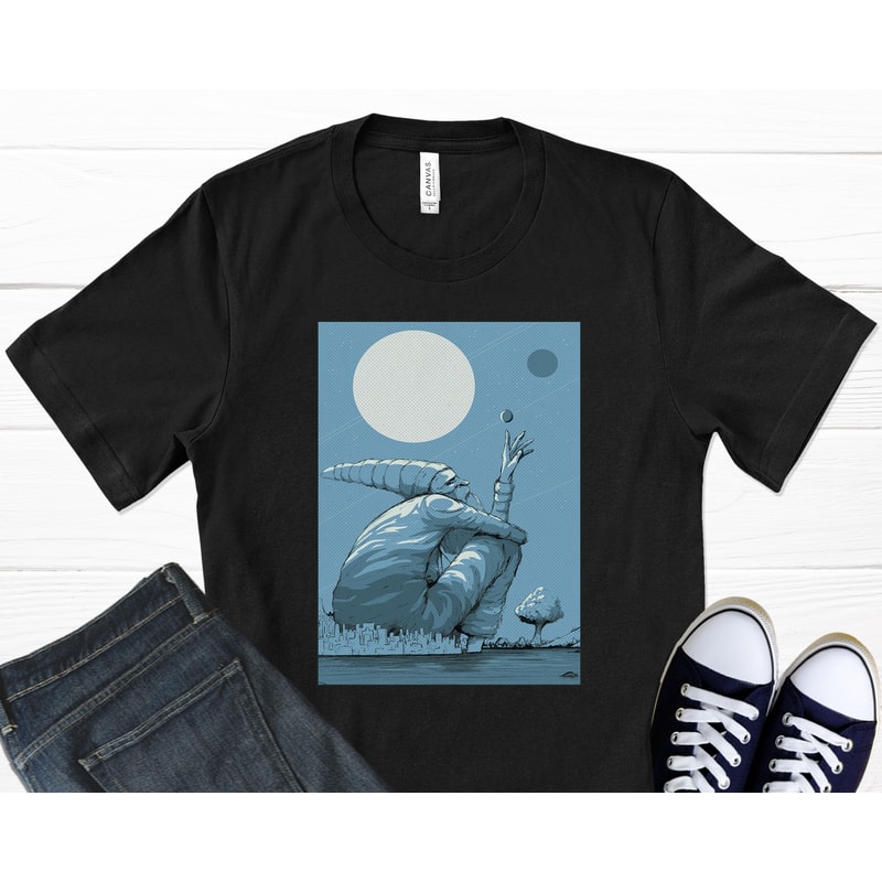 Landscape Gnome T-Shirt, Moon Light, Moon Gift, Moon Print, Night Shirt, Night Creatures, Fantasy Creature, Fantasy Art, Graphic T-Shirt.jpg
