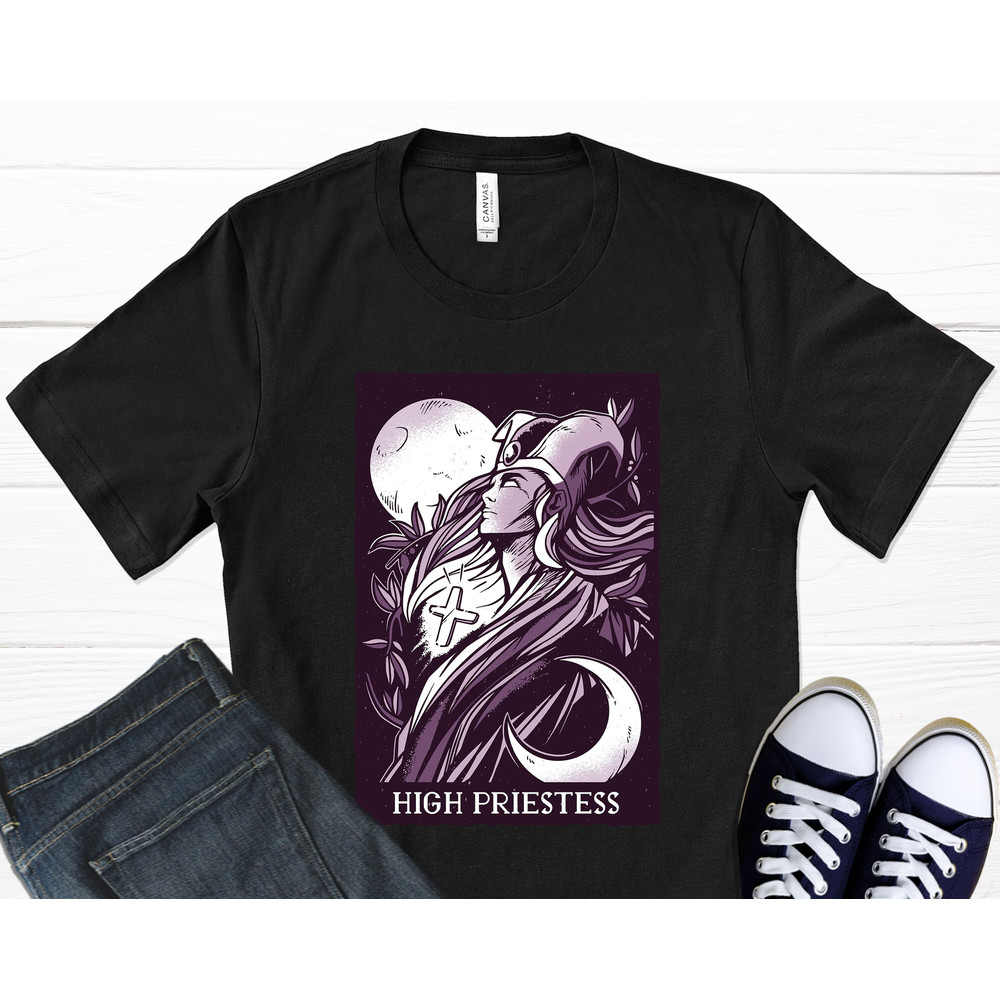 High Priestess Tarot T-Shirt, High Priestess, Tarot Shirt, Tarot Card Shirt, Witch Shirt, Spiritual Shirt, Goddess Shirt, Graphic T-Shirt.jpg