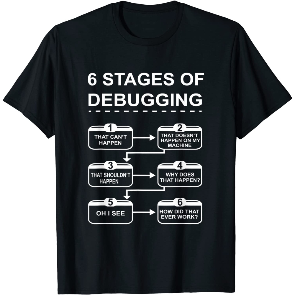 6 Stages of Debugging design Programming Computer Science T-Shirt.jpg