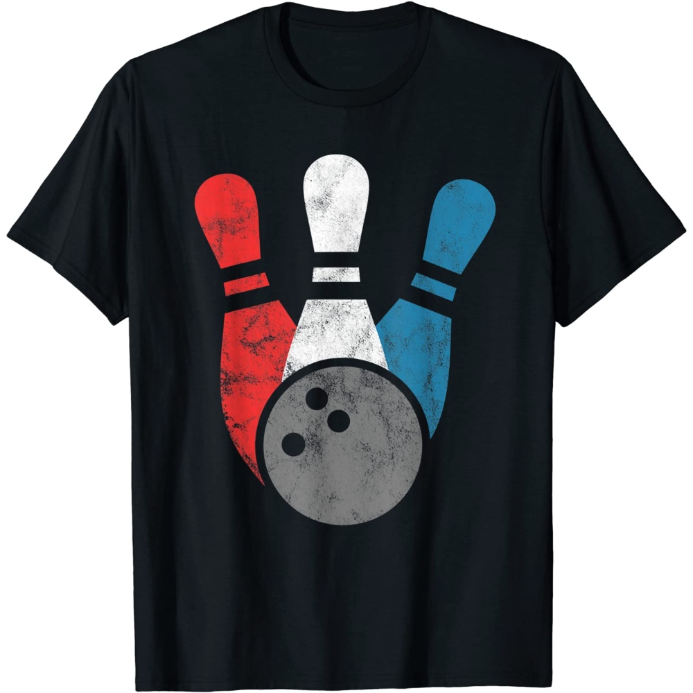Distressed Bowling T-Shirt For Men Bowling Pins And Ball.jpg