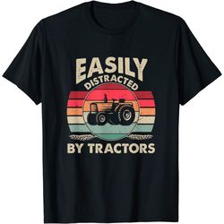 easily distracted by tractors funny farming quote t-shirt