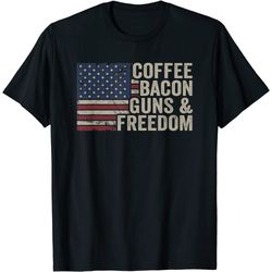 coffee bacon guns & freedom - bbq grill gun vintage usa flag t-shirt