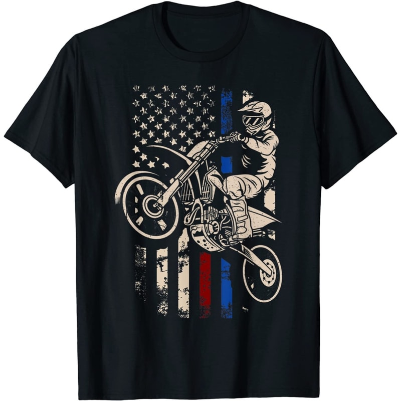 Dirt Bike American Flag Motocross Biker 4th of July USA Flag T-Shirt.jpg