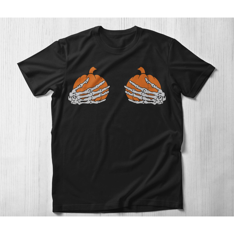Halloween Skeleton Hands Shirt, Funny Halloween Shirt Halloween Party Trick or Treat Shirt Skeleton Bra Shirt Skeleton Pumpkin Boob Shirt.jpg