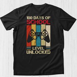 100 days of school shirt, level 100 days unlocked level 100 days of school shirt for kids 100th day shirt for boys 100th