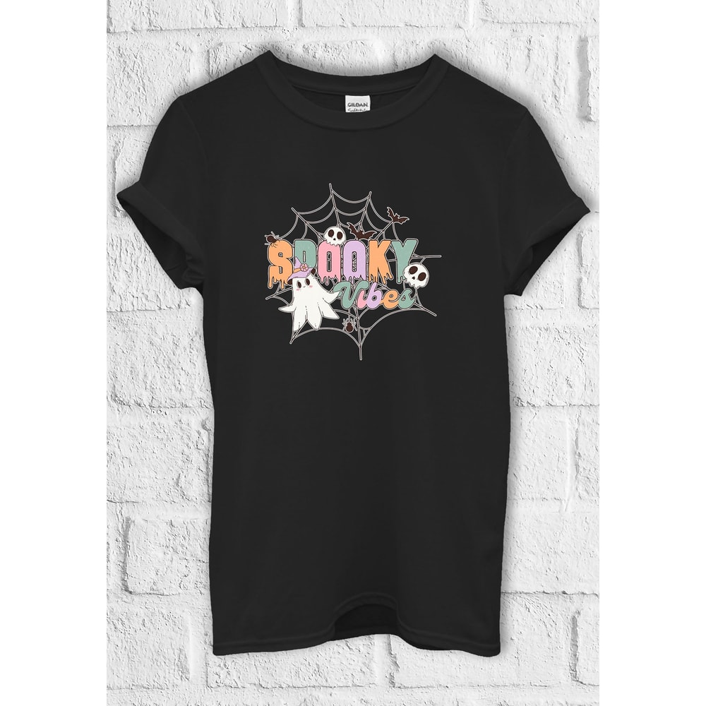 Halloween Spooky Vibes T shirt Pumpkin Ghost Hoodie Sweatshirt Baseball Shopper Make Up Bag Men Women Unisex Baggy Boyfriend Shirt H131.jpg