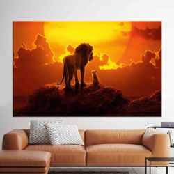 Lion Photo Wall Decoration, Lion With Baby Lion Wall Art, Animal Glass Art, Farmhouse Decor, Trendy Wall Art Painted Gla