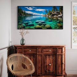 Sand Harbor Lake Tahoe Painting Canvas Print, Nevada Landscape Wall Art Framed Unframed Ready To Hang