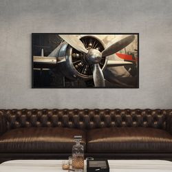Vintage Airplane Propeller Painting Canvas Print, Man Cave Wall Art, Game Room Wall Art, Man Bedroom Decor, Framed Unfra