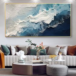 Original Abstract Seascape Oil Painting On Canvas, Blue Sea Painting, White Ocean Waves Painting, Large Wall Art, Living