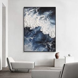 Large Blue Sea Oil Painting On Canvas Abstract Seascape White Wave Painting Ocean Painting Heavy Texture Painting Large