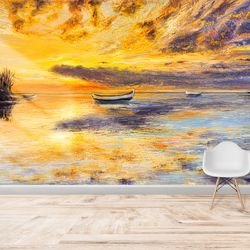 Removable Wall Paper, Paper Wall Art, Removable Wallpaper, Gift For Him, Abstract Seascape Painting Wall Painting, Lands
