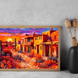Desert Town With Adobe Houses Art, Desert Sunrise Photography Print, Desert Photo Wall Art, Desert Photography, Sunset D