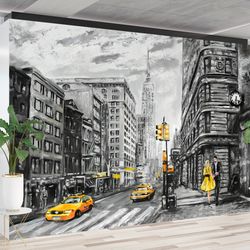 Street View of New York Paper Craft, Landscape Wallpaper, New York Landscape Wall Paper, Man and Woman Wallpaper, Gift F