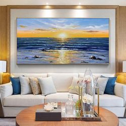 Seascape oil painting, Sunrise painting, Sea painting, Extra large oil painting, Sky oil painting, Canvas art, Art decor