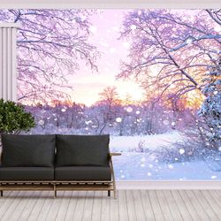 Gift For House, Self Adhesive Paper, 3D Wallpaper, Housewarming Gift, Snow Landscape Wall Art, Tree Landscape Wall Art,
