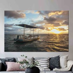 Boat on the Sea Landscape Artwork, Seascape Glass Printing, View Canvas Gift, View Canvas Art, Coastal Decor, Living Roo