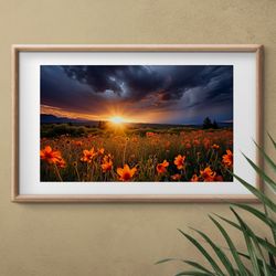 Country Sunrise Landscape Photo, Sunset Field Photo Print, Wildflowers Photography, Flower Photography Wall Art, Floral
