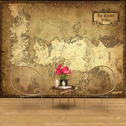 Game of Thrones Map Wall Art, Westeros Map Wall Decor, Map Wallpaper, Best Movie Wall Art, Self Adhesive Paper, Accent W