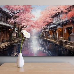 Japanese Cherry Blossoms Canvas Wall Art  Asian Decor for Living Room  Framed Japanese Landscape Painting  Gift for Her